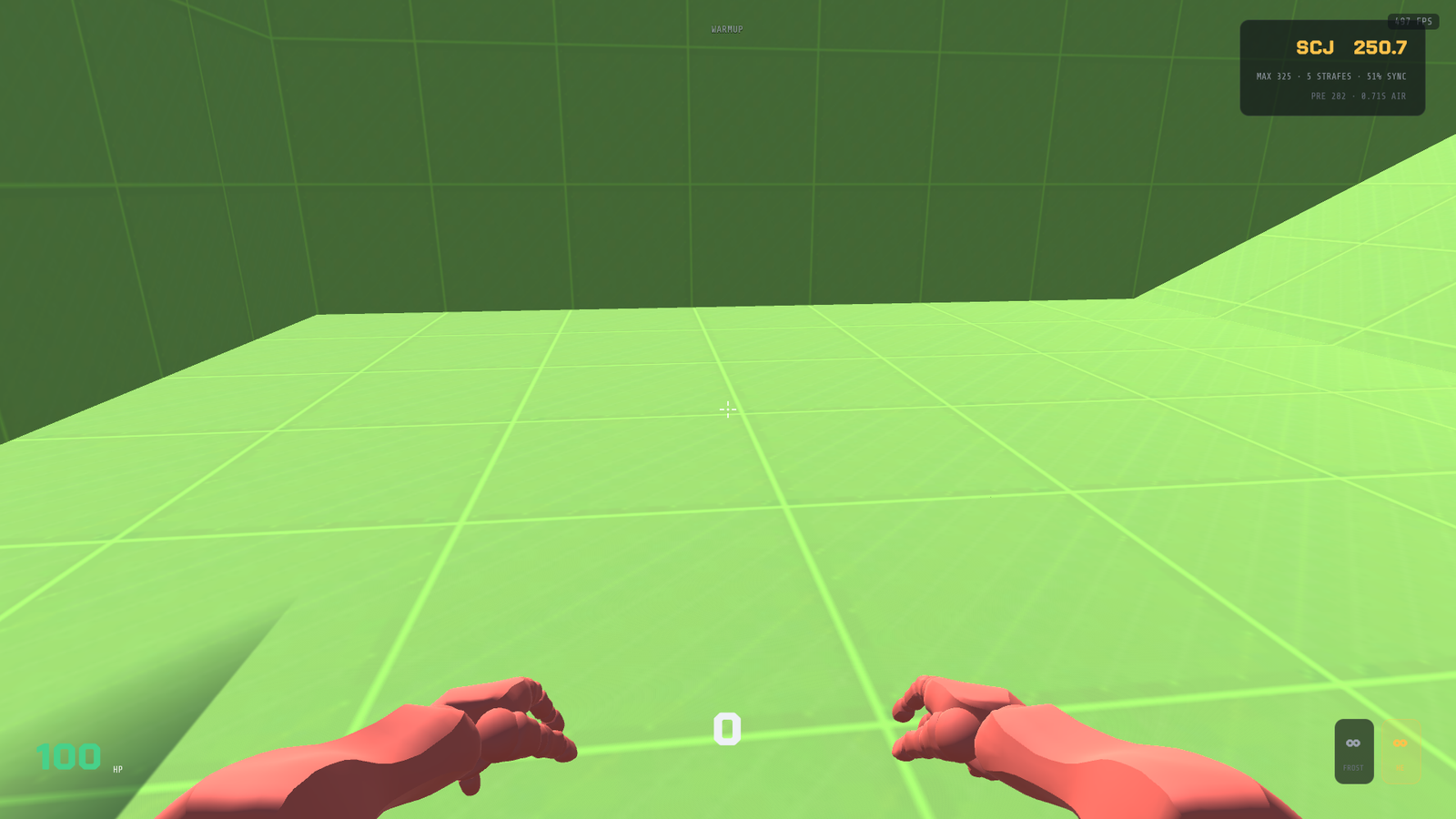 Jump telemetry overlay measuring distance and speed